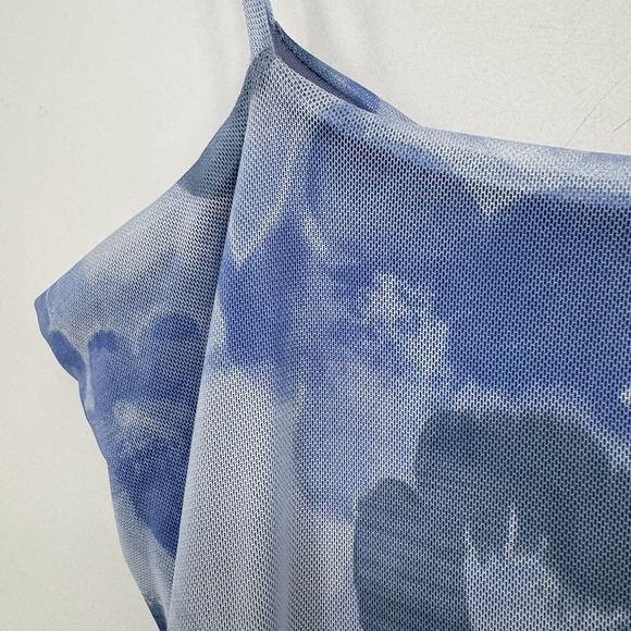 See You Monday Mini Dress Women's Size XL Blue Floral Spaghetti Strap Micro Mesh - Picture 9 of 9